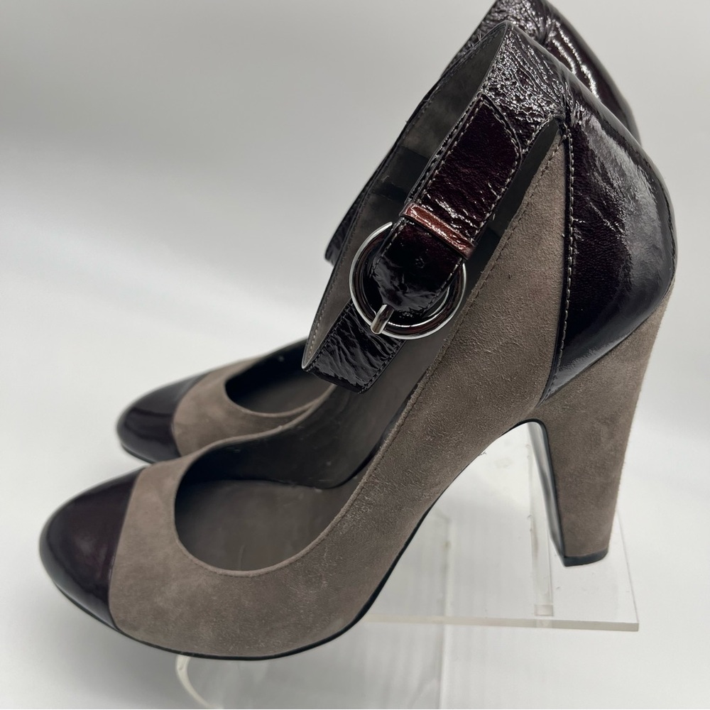 Nine West Taupe Suede & Dark Brown Patent Mary Jane Heels Women’s Size 10.5M - Picture 2 of 16
